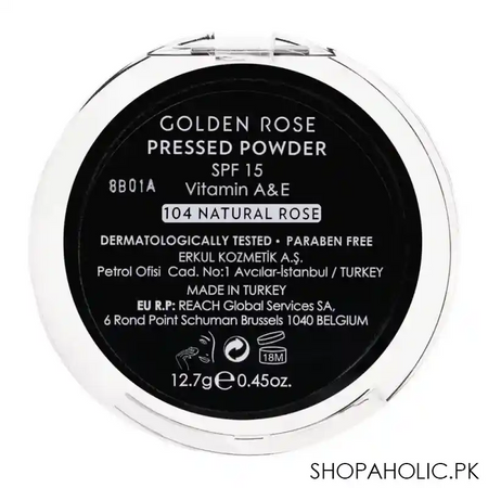 golden rose pressed powder spf 15, 104 natural rose, vitamin a + e, paraben free image2