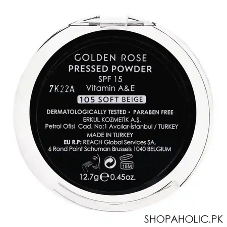 golden rose pressed powder spf 15, 105 soft beige, vitamin a + e, paraben free image2