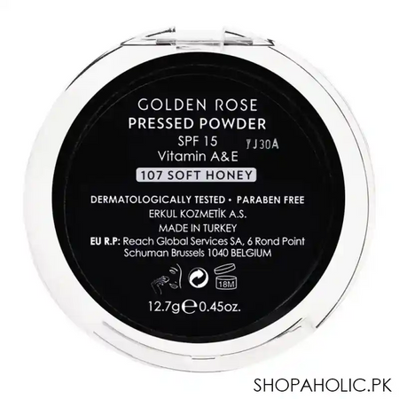 golden rose pressed powder spf 15, 107 soft honey, vitamin a + e, paraben free image2