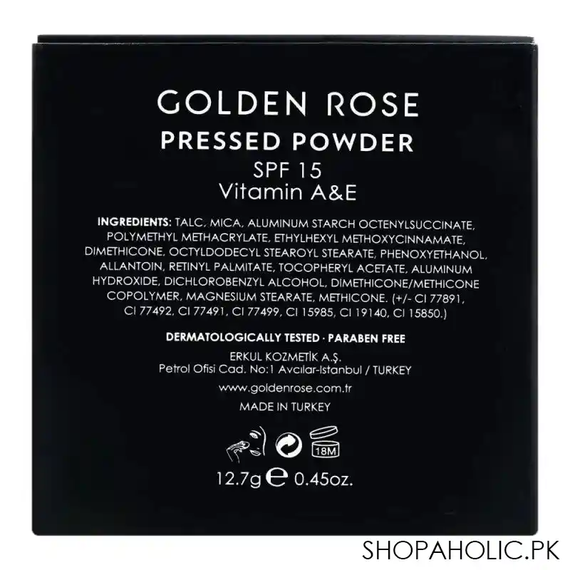 golden rose pressed powder spf 15, 107 soft honey, vitamin a + e, paraben free image4