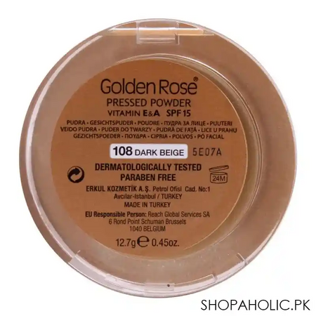 golden rose pressed powder spf 15, 108 dark beige, vitamin a + e, paraben free image2