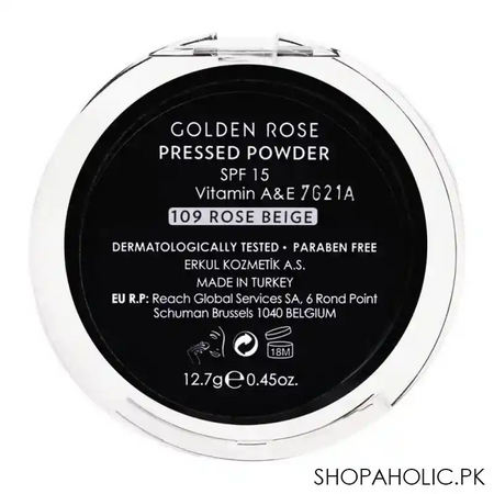 golden rose pressed powder spf 15, 109 rose beige, vitamin a + e, paraben free image2