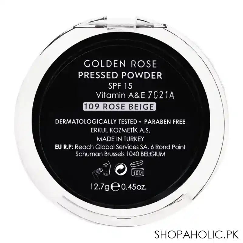 golden rose pressed powder spf 15, 109 rose beige, vitamin a + e, paraben free image2