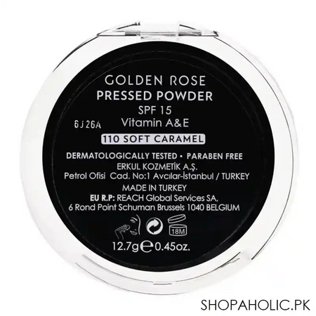 golden rose pressed powder spf 15, 110 soft caramel, vitamin a + e, paraben free image2