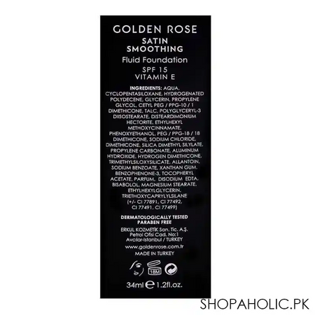 golden rose satin smoothing fluid foundation, 28, paraben free, spf 15 image3