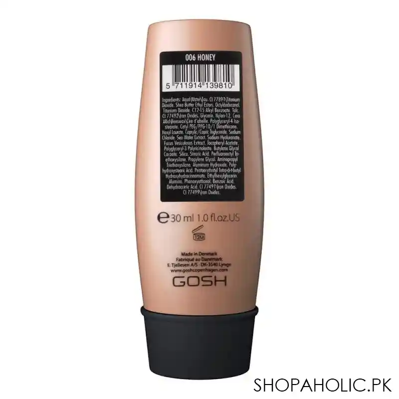 gosh foundation plus, cover+conceal hydration hyaluronic acid, 006 honey, 30ml image2