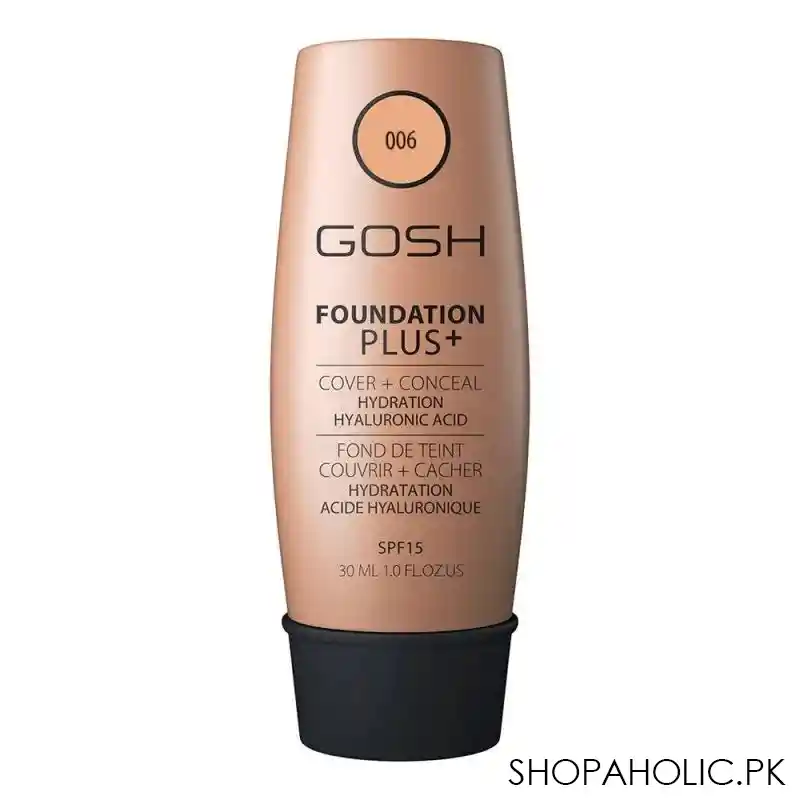 gosh foundation plus, cover+conceal hydration hyaluronic acid, 006 honey, 30ml main image