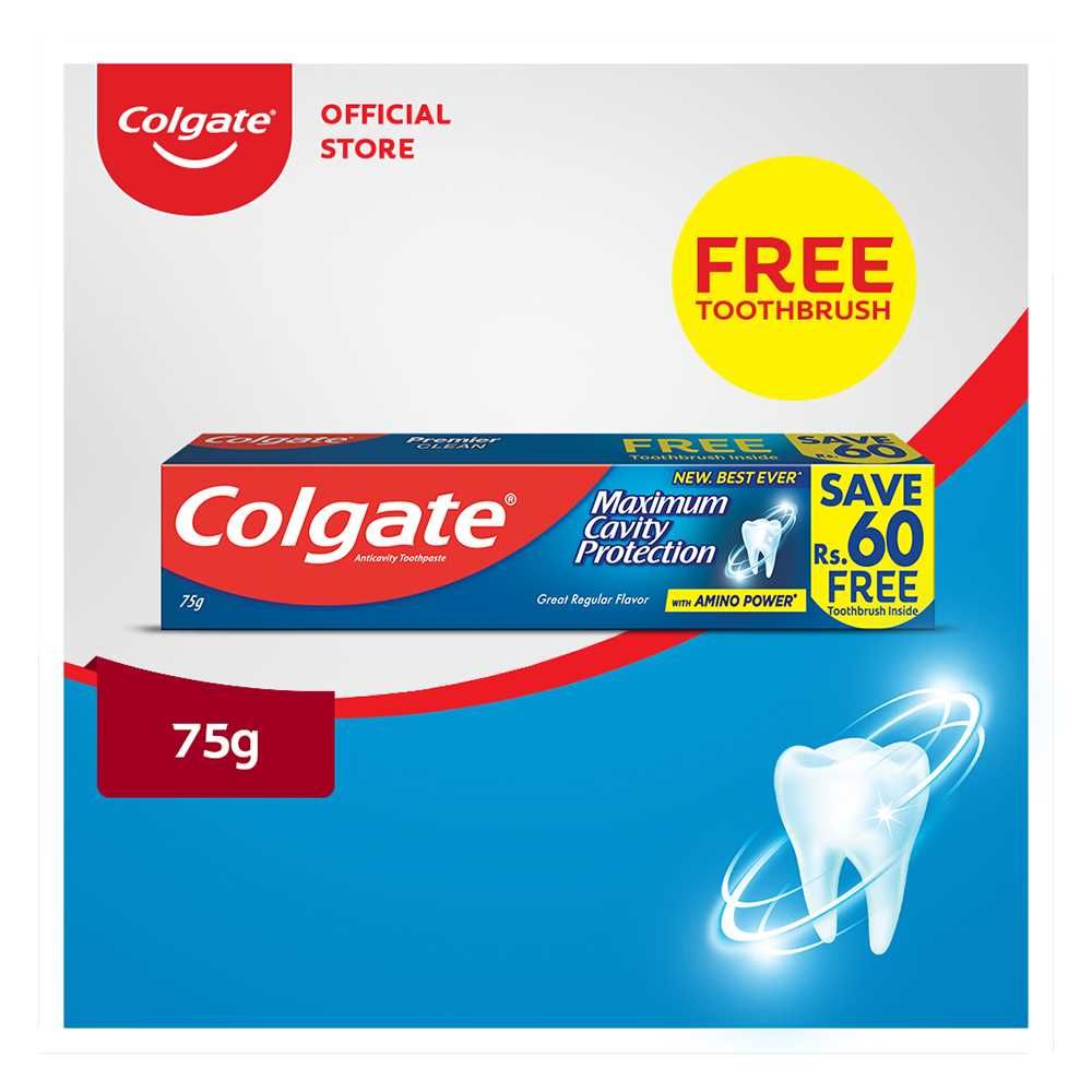 Colgate Maximum Cavity Protection Tooth Paste 75g, Free Tooth Brush - Main Image