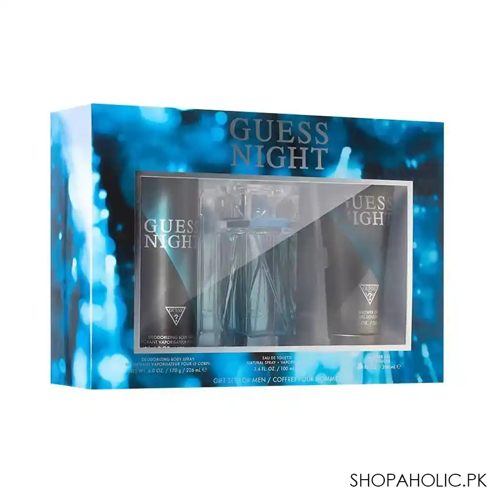 guess night pour homme set, eau de toilette, 100ml + body spray, 226ml + shower gel, 200ml main image