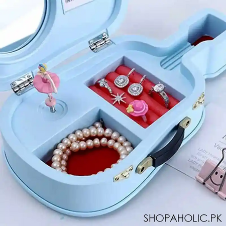 guitar shaped musical ballerina jewelry storage box with mirror for women image2