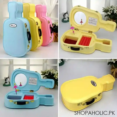 guitar shaped musical ballerina jewelry storage box with mirror for women image6