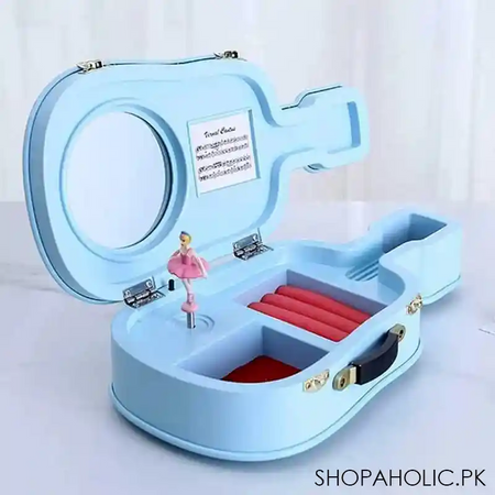 guitar shaped musical ballerina jewelry storage box with mirror for women main image
