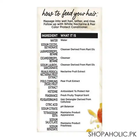 hair food color protect white nectarine & pear shampoo, sulfate free, 300ml image3