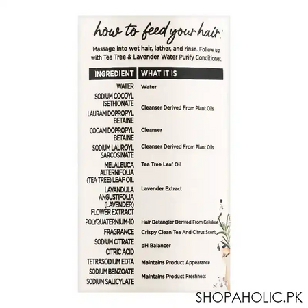 hair food tea tree & lavender water purify water shampoo, sulfate free, 300ml image3