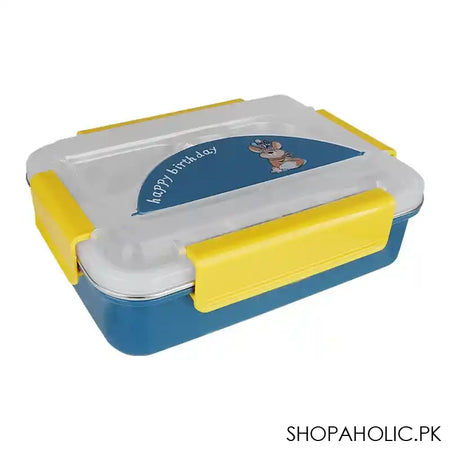 Happy Steel 2 Partitions Lunch Box, 7.9in (H) x 4.9in (W) x 2.4in (D), Blue - Main Image