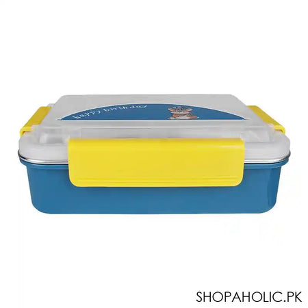 Happy Steel 2 Partitions Lunch Box, 7.9in (H) x 4.9in (W) x 2.4in (D), Blue - Image 2
