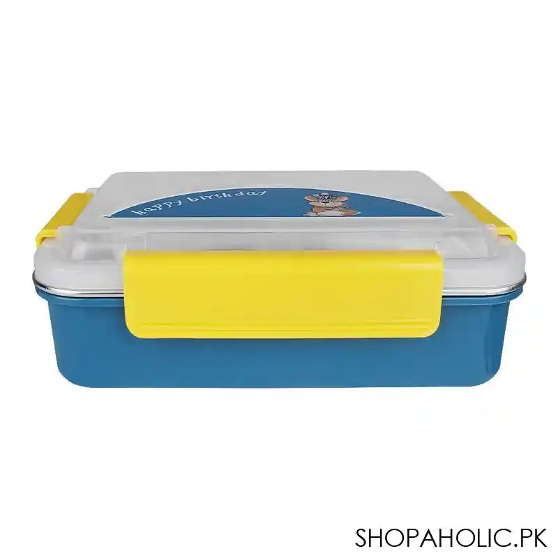 Happy Steel 2 Partitions Lunch Box, 7.9in (H) x 4.9in (W) x 2.4in (D), Blue - Image 2