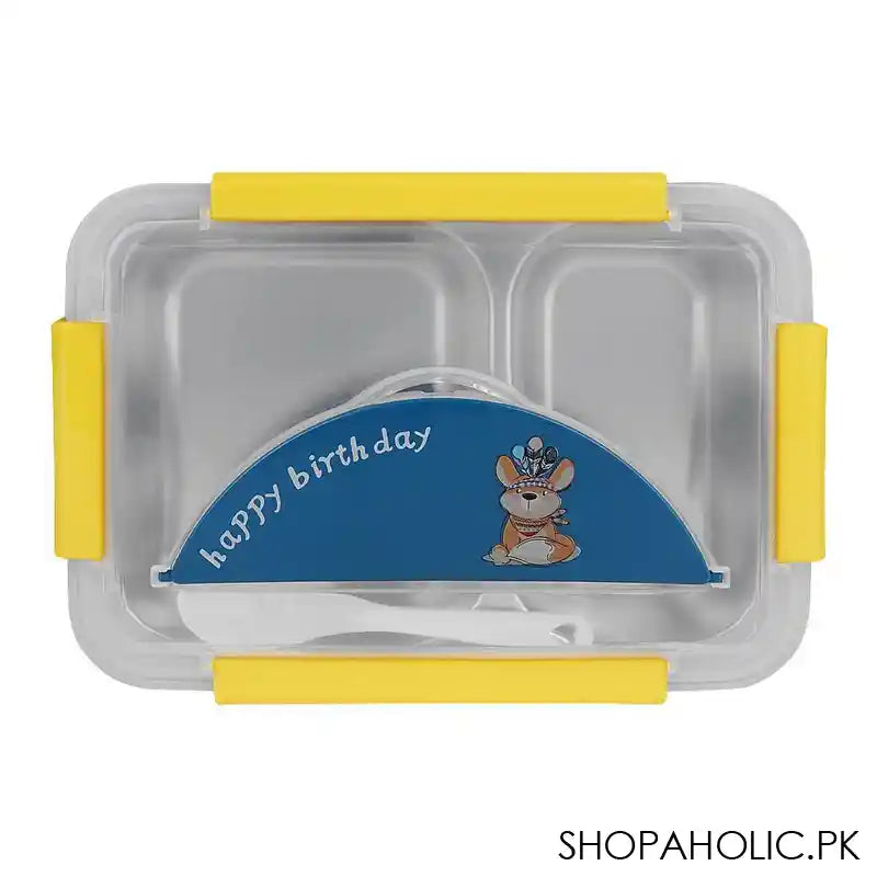 Happy Steel 2 Partitions Lunch Box, 7.9in (H) x 4.9in (W) x 2.4in (D), Blue - Image 3