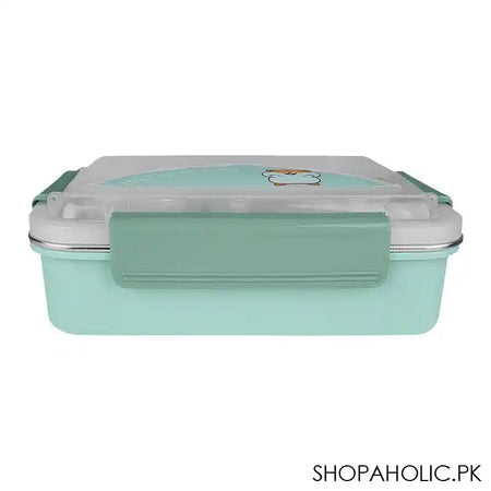 Happy Steel 2 Partitions Lunch Box, 8.1in (H) x 4.7in (W) x 2.6in (D), Green - Image 2