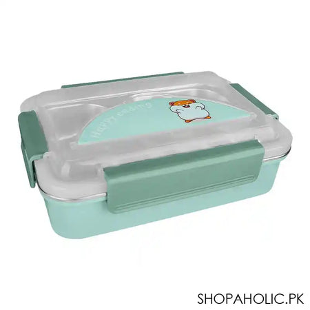 Happy Steel 2 Partitions Lunch Box, 8.1in (H) x 4.7in (W) x 2.6in (D), Green - Image 3
