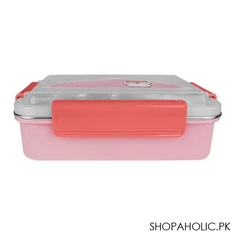 Happy Steel 2 Partitions Lunch Box, 8.1in (H) x 4.9in (W) x 2.6in (D), Pink - Image 3