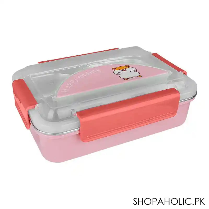Happy Steel 2 Partitions Lunch Box, 8.1in (H) x 4.9in (W) x 2.6in (D), Pink - Image 2