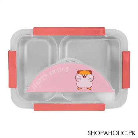 Happy Steel 2 Partitions Lunch Box, 8.1in (H) x 4.9in (W) x 2.6in (D), Pink - Main Image