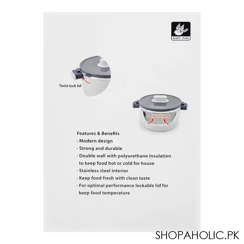 Happy Ware Forte Warmer Pot With Twist-Lock Lid, 1.8 Liter Capacity, 9.8in x 7.1in x 5.3in, White, SU-647 - Image 6