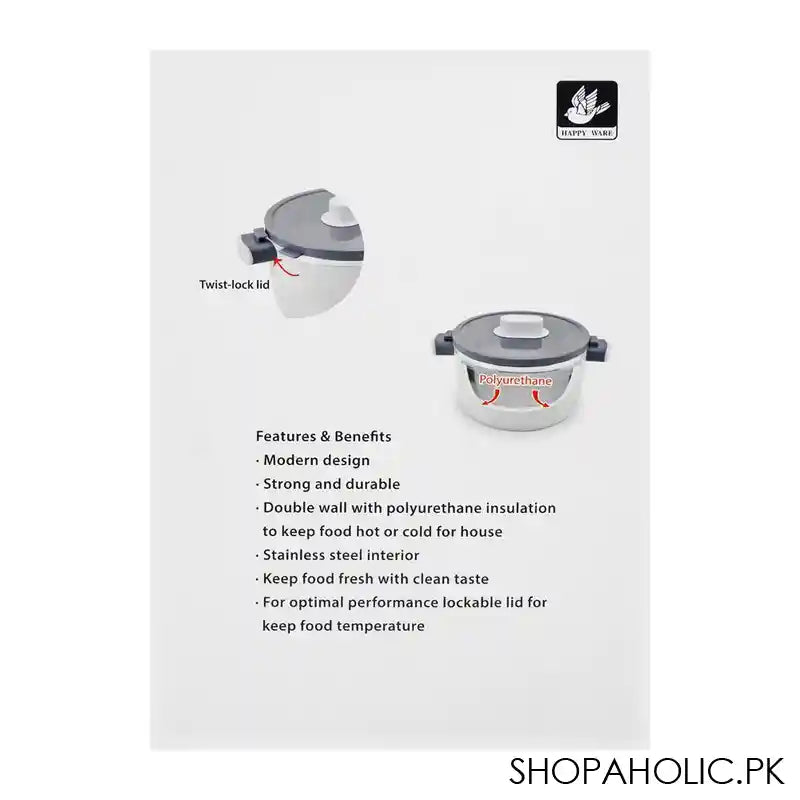 Happy Ware Forte Warmer Pot With Twist-Lock Lid, 3.5 Liter Capacity, 11.6in x 8.7in x 6.5in, Grey, SU-648 - Image 3