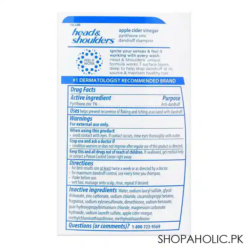 Head & Shoulder Apple Cider Vinegar Anti-Dandruff Shampoo, Active Ingredient Pyrithione Zinc, 370ml - Image 2