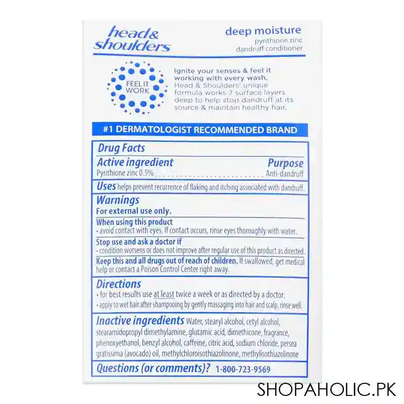 Head & Shoulder Deep Moisture Anti-Dandruff Daily Hair & Scalp Conditioner, Pyrithione Zinc, 315ml - Image 3