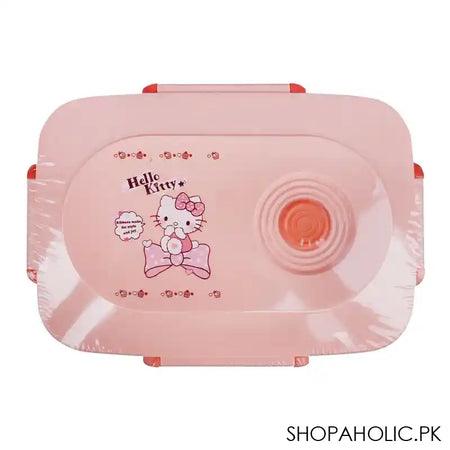 Hello Kitty Plastic Lunch Box, 3 Compartments, Spoon & Fork, 1100ml, Pink, 7.3in (H) x 4.5in (W) x 2.2in (D), Tq-158 - Image 2