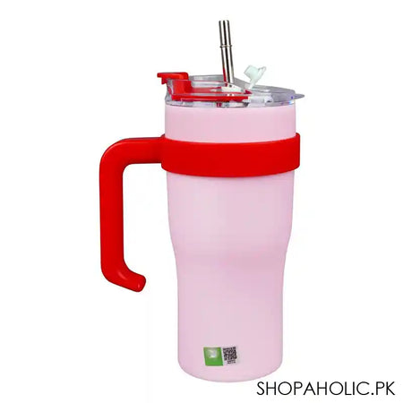 Hello Kitty Plastic Tumbler Water Bottle With Straw & Handle, Pink, Insulated Travel Mug, KY8867 - Image 2