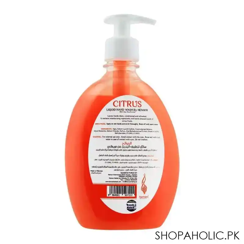 hemani citrus tangy citrus hand wash, 500ml image2