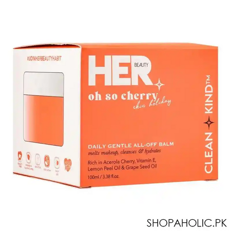 her beauty oh so cherry daily gentle all off balm, melts makeup, cleans & hydrates, 100ml image2