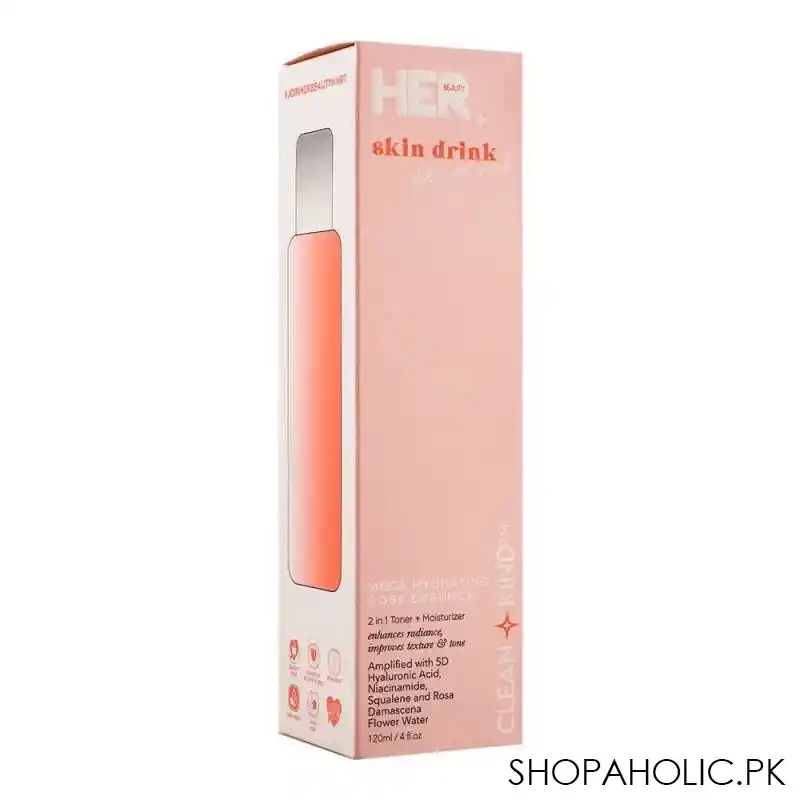 her beauty skin drink mega hydrating rose essence 2 in 1 toner + moisturizer, 120ml image2