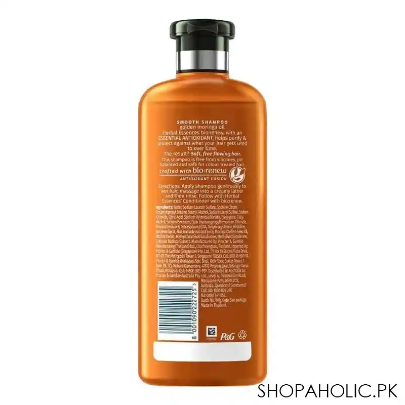 herbal essences bio renew smooth golden moringa oil shampoo, paraben free, 400ml image2