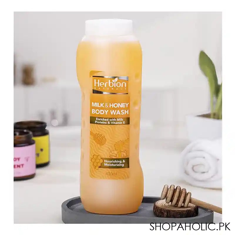 Herbion Naturals Nourishing & Moisturizing Milk & Honey Body Wash, Paraben Free, 400ml - Image 3