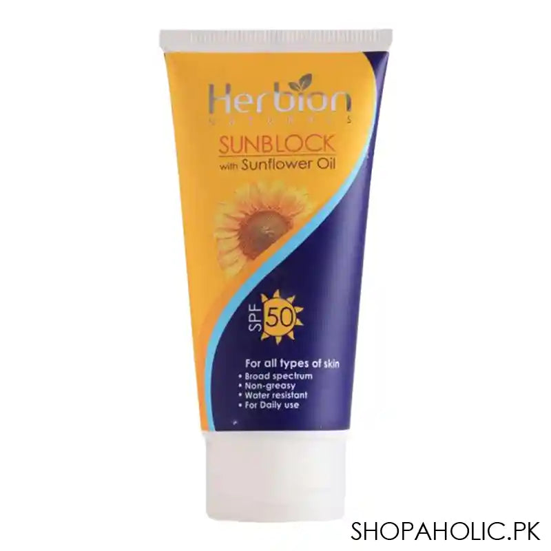 Herbion Naturals Sunblock With Sunflower Oil & Shea Butter, SPF-50, 100ml - Main Image
