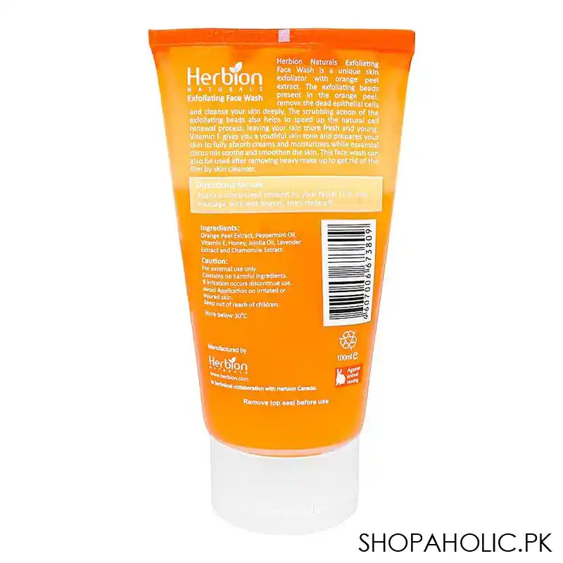 Herbion Orange Exfoliating Face Wash With Peppermint Oil and Vitamin E, For All Skin Types, 100ml - Image 2