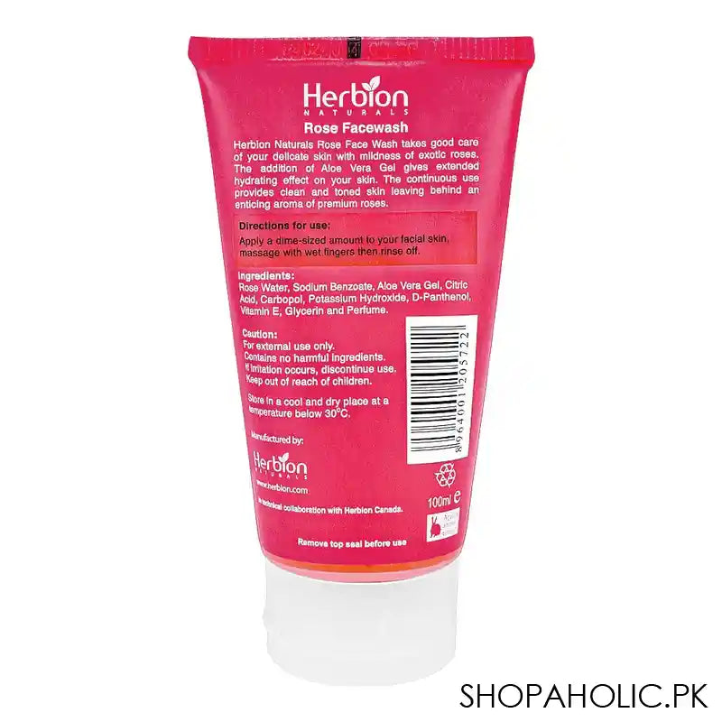 Herbion Rose and Aloe Vera Hydrating Face Wash, For All Skin Types, 100ml - Main Image