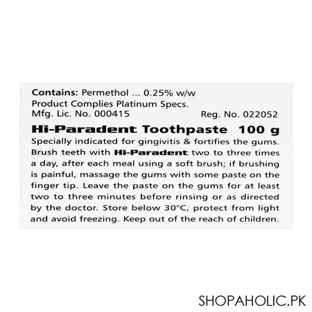 Hi-Paradent Permethol Toothpaste, 100g - Image 3