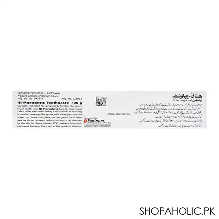 Hi-Paradent Permethol Toothpaste, 100g - Image 4