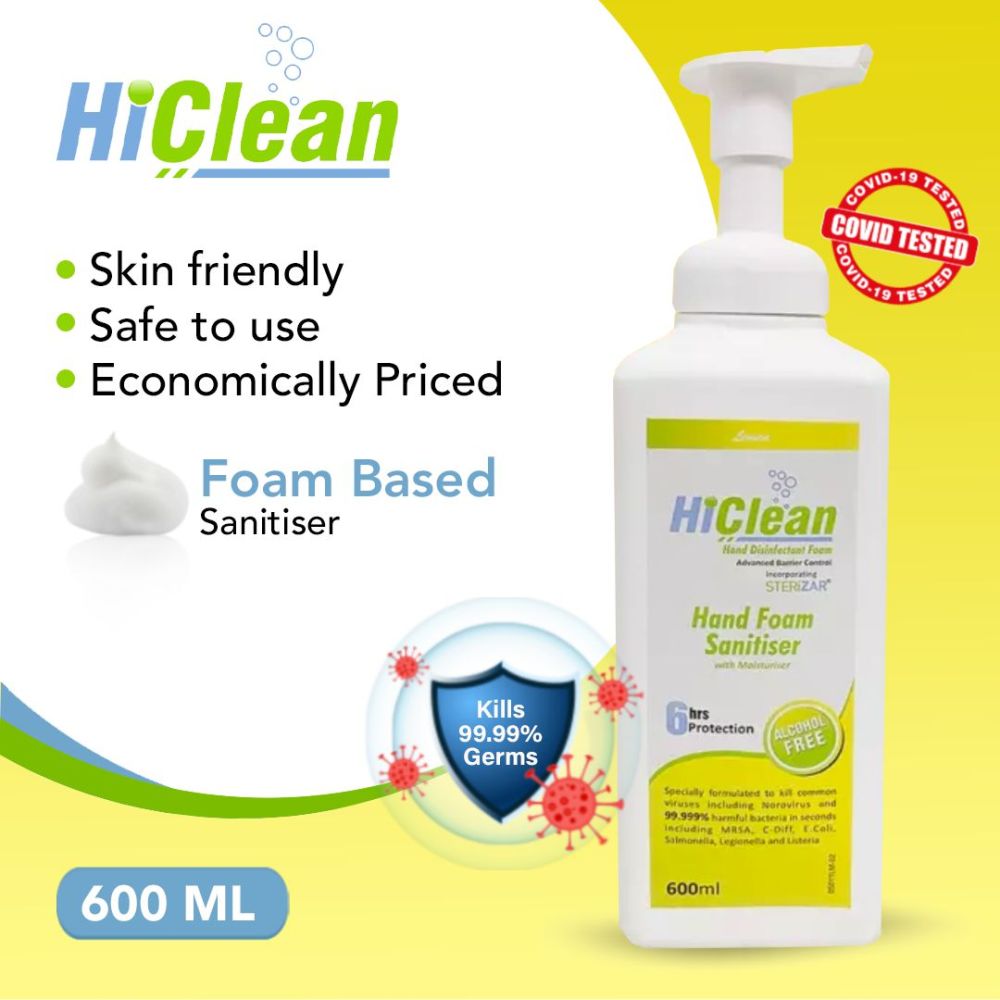 Hiclean Lemon Hand Foam Sanitiser With Moisturiser, Alcohol Free, 600ml - Main Image