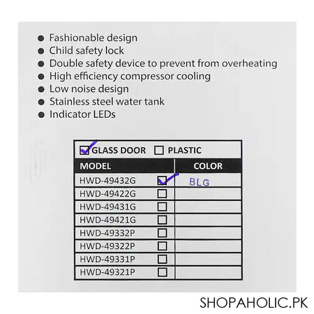 Homage Water Dispenser Glass Door, Blue, HWD-49432 - Image 3