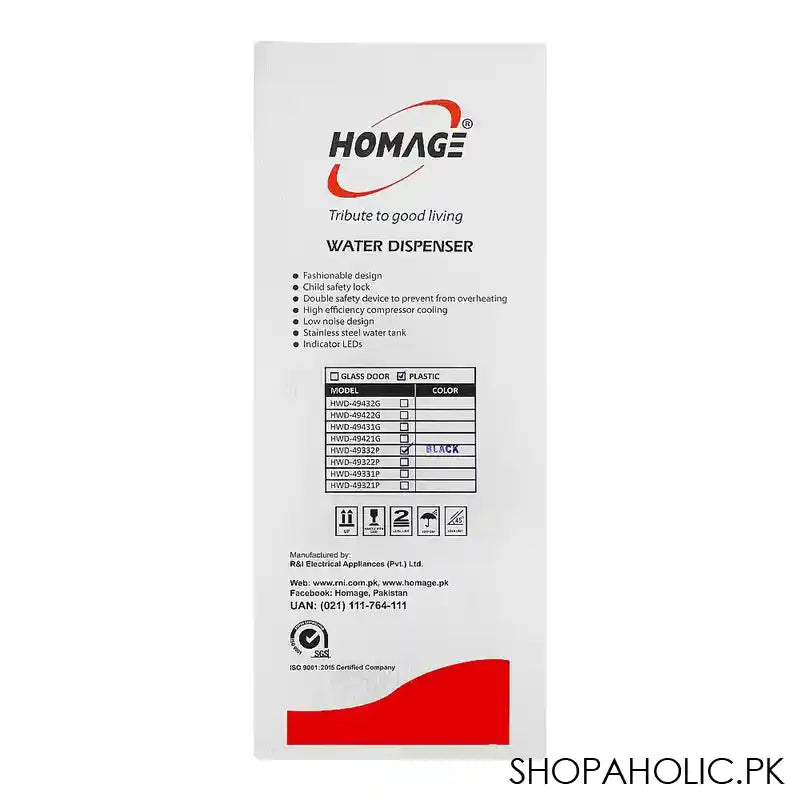 Homage Water Dispenser With Refrigerator Cabinet, Black, HWD-49332 - Image 2