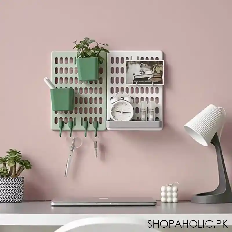 home decor hole wall board with shelves and hooks image3