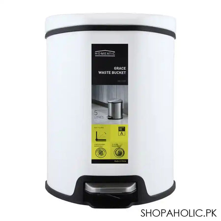 Homeatic Grace Pedal Bin, Soft Close, 5 Liters, White, EK-9209-5 - Image 2