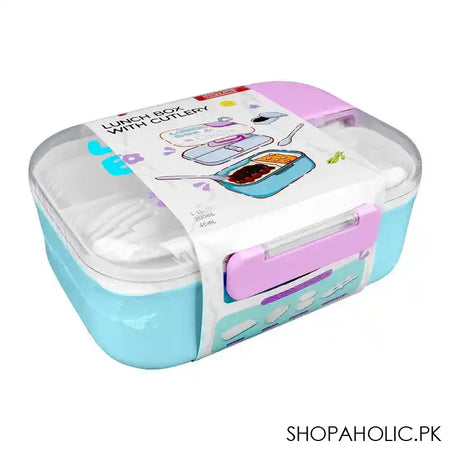 Homeatic Plastic Lunch Box With Cutlery, 1100ml/200ml Capacity, 2.4in (H) x 5.1in (W) x 3.7in (D), Blue, HMT-011 - Main Image