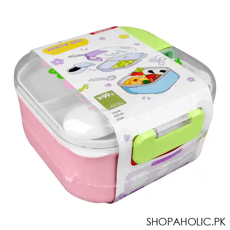 Homeatic Plastic Lunch Box With Cutlery, 750ml/600ml Capacity, 2.2in (H) x 3.3in (W) x 3.1in (D), Pink, HMT-010 - Image 3
